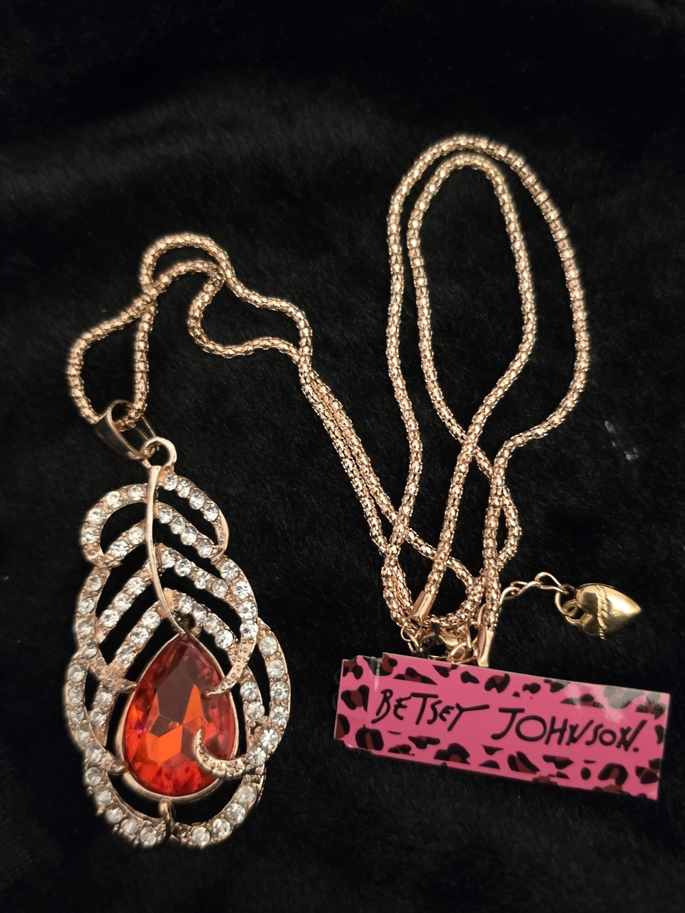 Rose Gold Tone Necklace with Red Teardrop Crystal